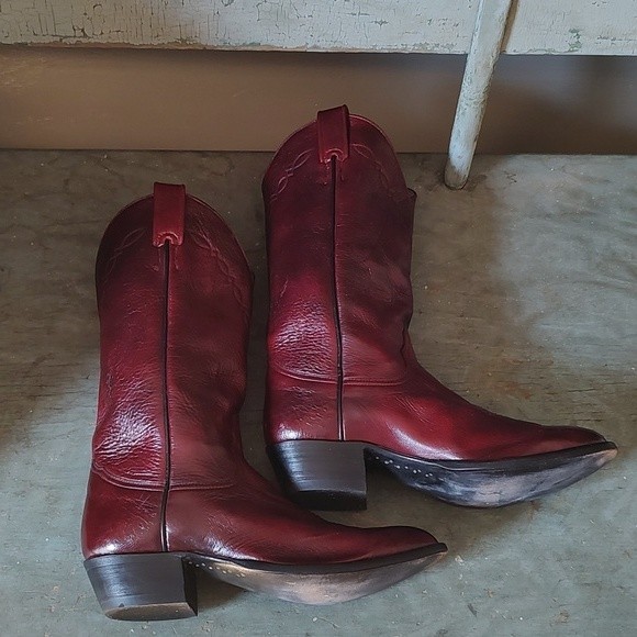 🔥HP🔥 Larry Mahan Men's Maroon/Red Leather Boots Size 9EE / Wide - Picture 8 of 12